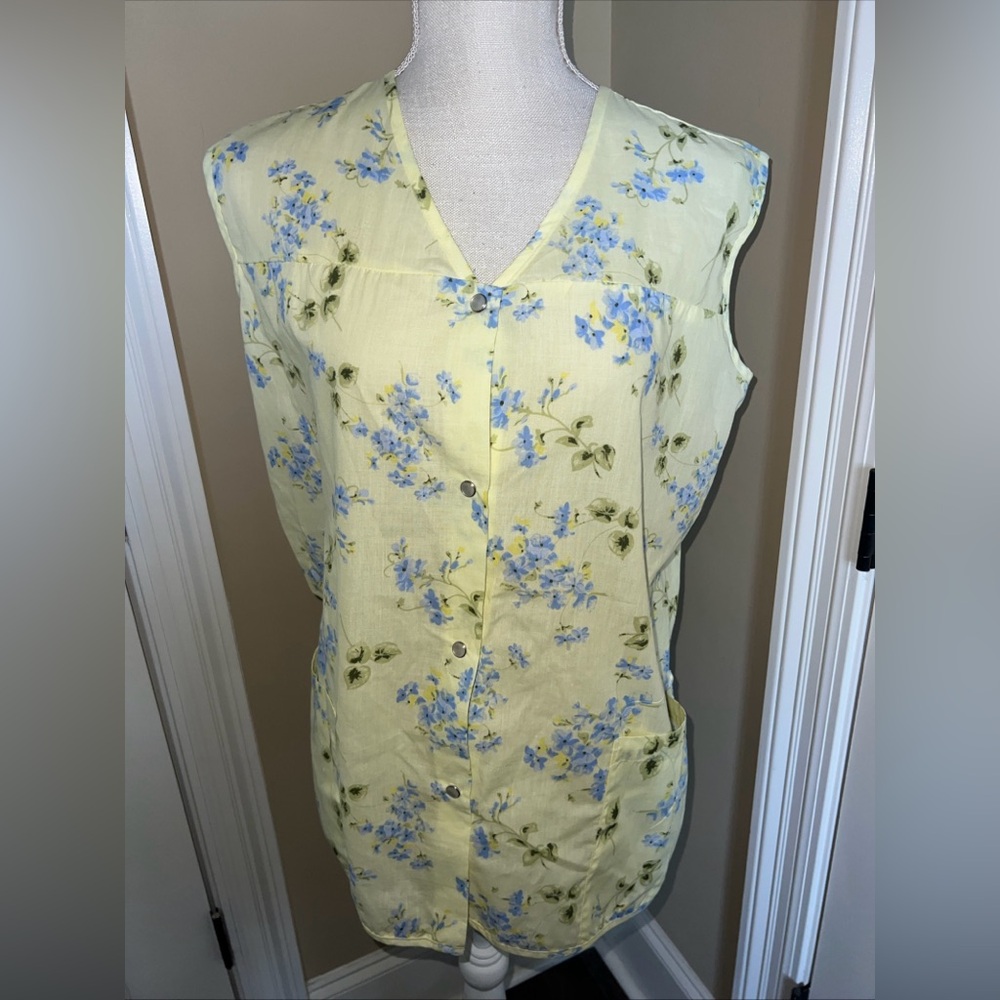 Vintage 80s Moon Dance Womens Grannycore Yellow Floral Apron Top Size S Snap